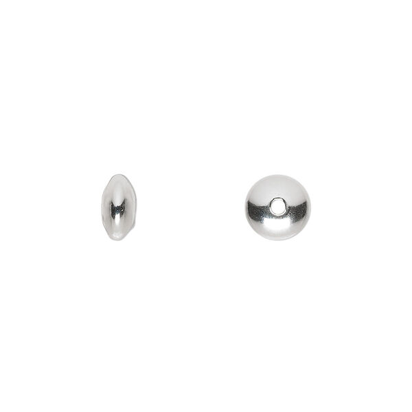 Bead, sterling silver, 7x4mm smooth saucer. Sold per pkg of 2. image number 0