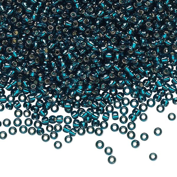 Seed bead, TOHO BEADS®, glass, pkg/50g, #11 round, transparent silver-lined teal (TR-11-27BD). image number 0
