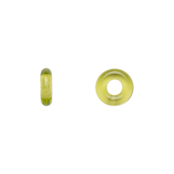 Bead, Czech pressed glass, olivine, 9.5x3mm ring. Sold per pkg of 50. image number 0