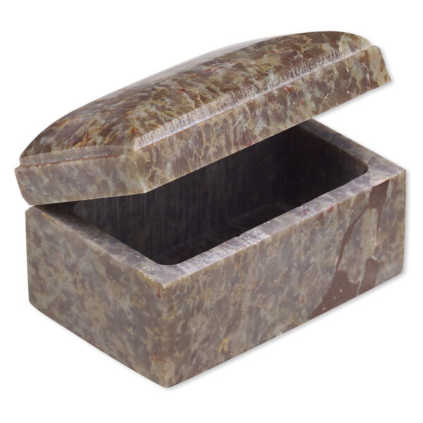 Soapstone / steel 1pkg1, hand-cut hinged rectangle trinket box / cushion shaped top brass-plated 2x3x2 inch image number 0