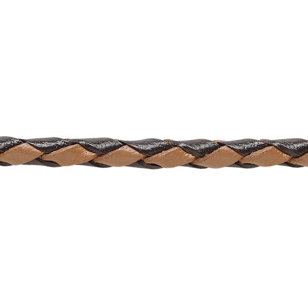 Bolo cord, leather (dyed), light brown and dark brown, 3.5-4.5mm round. Sold per pkg of (4) 35-inch lengths. image number 0