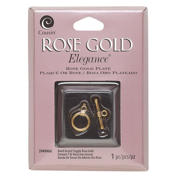 Clasp, toggle, rose gold-plated copper and lacquer, 11mm round. Sold individually. image number 0