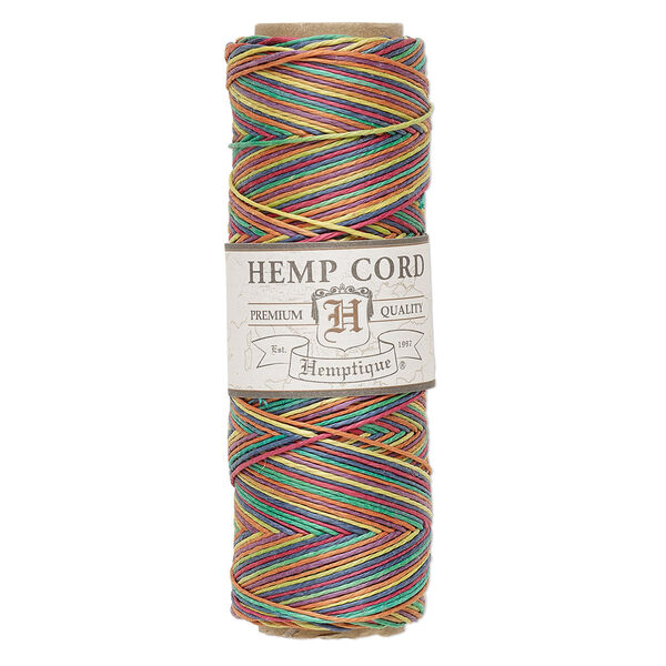 Cord, Hemptique®, polished hemp, variegated rainbow, 0.5mm diameter, 10-pound test. Sold per 205-foot spool. image number 0