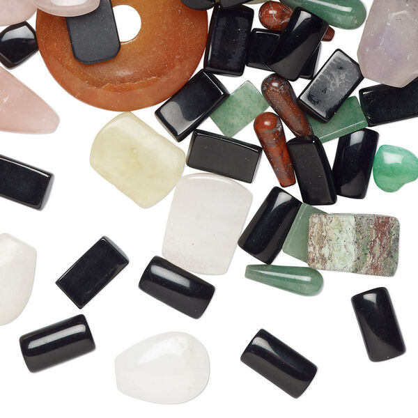 Bead mix, multi-gemstone (natural / dyed / heated / man-made) and glass, opaque to transparent mixed colors, 6x4mm-44x30mm mixed shapes with 0.5-1.5mm, C grade, Mohs hardness 3 to 7. Sold per 1-pound pkg, approximately 260-300 beads. image number 0