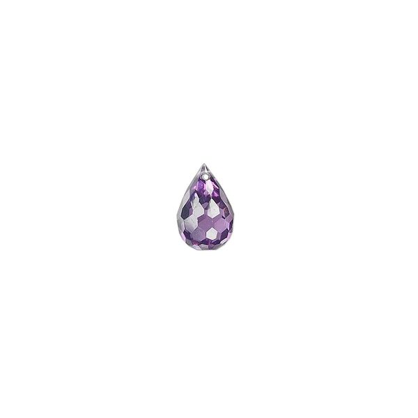 Bead, cubic zirconia, amethyst purple, 9x6mm top-drilled faceted teardrop, Mohs hardness 8-1/2. Sold per pkg of 2. image number 0