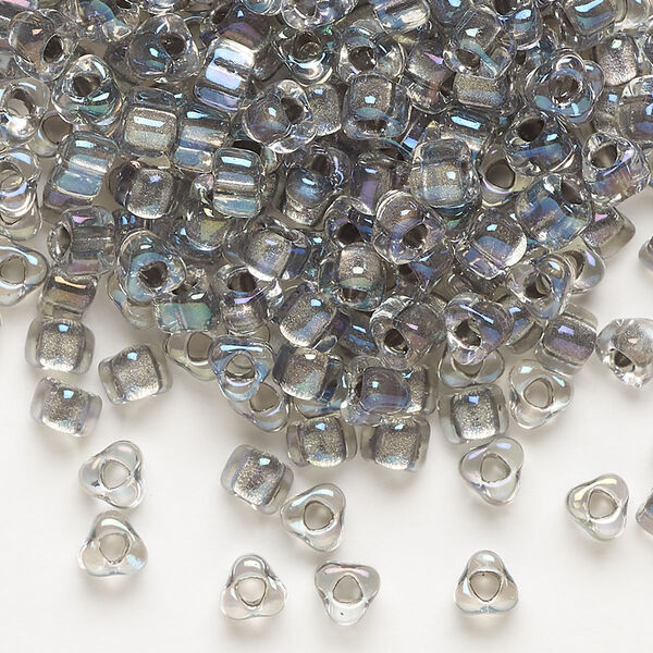 Seed bead, Miyuki, glass, transparent clear color-lined steel, (TR1139), #5 triangle. Sold per 25-gram pkg. image number 0