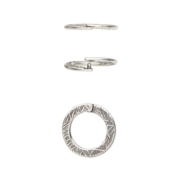 Loop Lock™, JBB Findings, antique silver-plated pewter (tin-based alloy), 13mm double-sided textured flat round. Sold per pkg of 4. image number 0