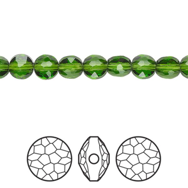 Bead 4pk fern green, Crystal Passions® 6mm puffed round 5034 image number 0