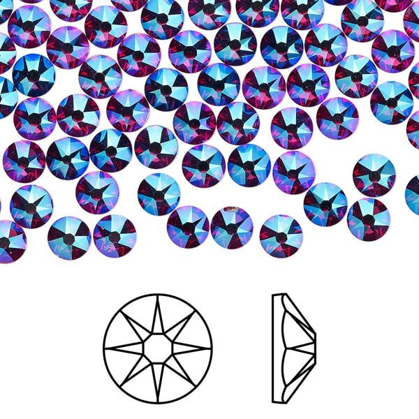 Flat back 1440pk fuchsia shimmer foil back, Swarovski® 3.8-4mm rose round SS16 2088 image number 0
