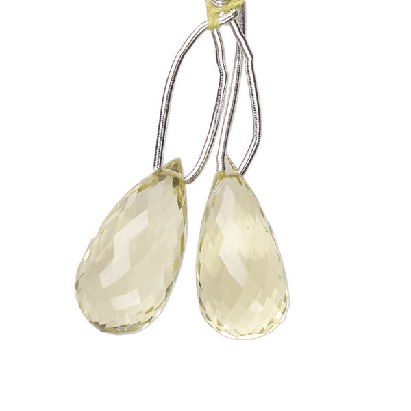 Lemon quartz 1pkg2, hand-cut top-drilled faceted briolette bead B grade, 20x10mm image number 0