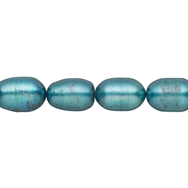 Pearl, cultured freshwater (dyed), electric blue, 7-8mm rice, C- grade, Mohs hardness 2-1/2 to 4. Sold per 16-inch strand. image number 0