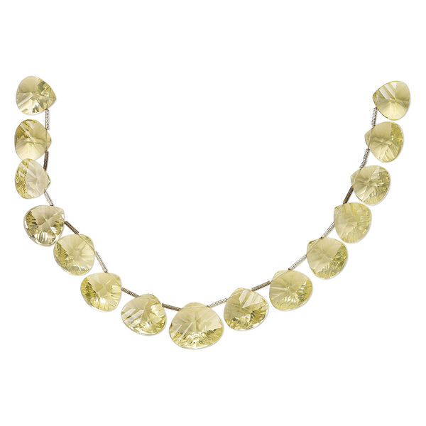 Lemon quartz 1pkg15, hand-cut top-drilled faceted puffed teardrop bead graduated 13x12mm-18x17mm image number 0