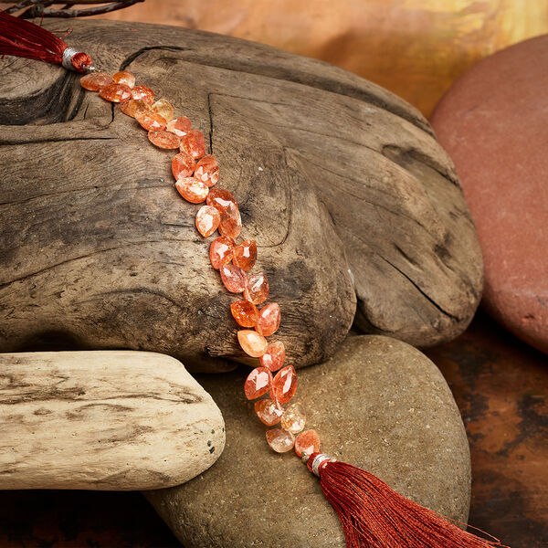 Sunstone 1pkg1, hand-cut diagonally drilled faceted teardrop bead natural 5.5 inch 8x6mm-10x7mm image number 0