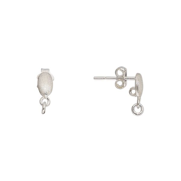 Earstud 1pkg2 sterling silver, 8.5x4mm oval / 3mm closed jump ring / 2 closed loop / earnuts, satin-finished 1 pair image number 0