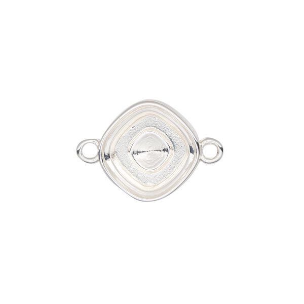 Link, Almost Instant Jewelry®, silver-finished "pewter" (zinc-based alloy), 15mm diamond with 12mm cushion setting. Sold per pkg of 2. image number 0