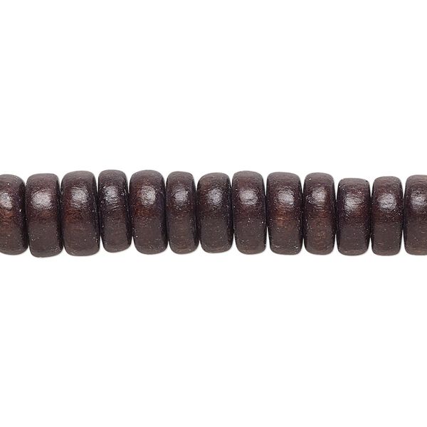 Bead, Taiwanese cheesewood (dyed / waxed), chocolate brown, 8x4mm rondelle. Sold per pkg of (2) 15-1/2" to 16" strands. image number 0