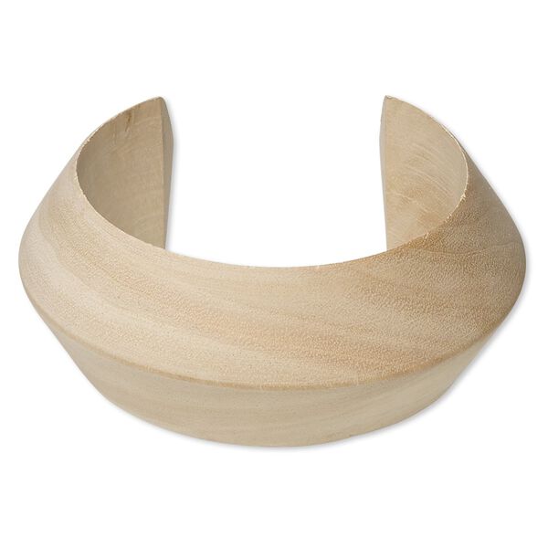 Bracelet, cuff, wood (natural), tan, 35mm wide hand-carved sanded peaked band, 7-1/2 inches. Sold individually. image number 0