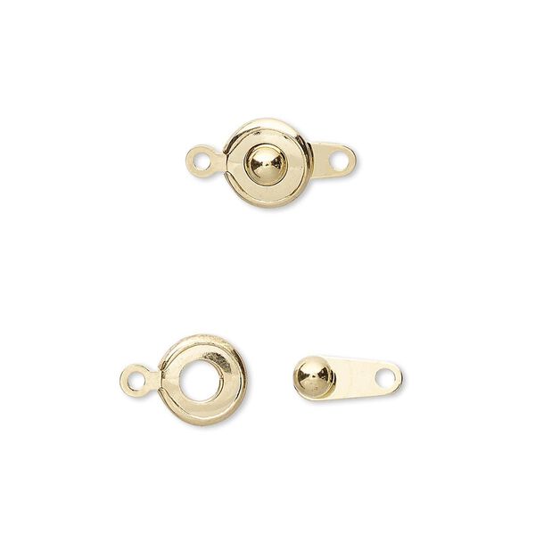 Clasp, button, gold-plated brass, 7.5mm round. Sold per pkg of 10. image number 0