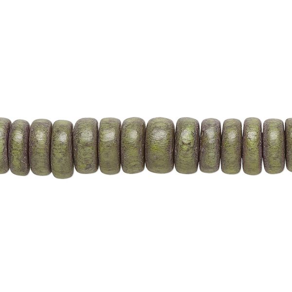 Bead, Taiwanese cheesewood (dyed / waxed), light forest green, 8x4mm rondelle. Sold per pkg of (2) 15-1/2" to 16" strands. image number 0