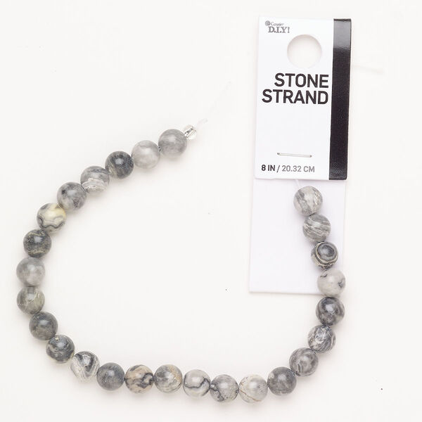 Black / grey marble 1pkg1, round bead natural 8 inch 7-8mm image number 0