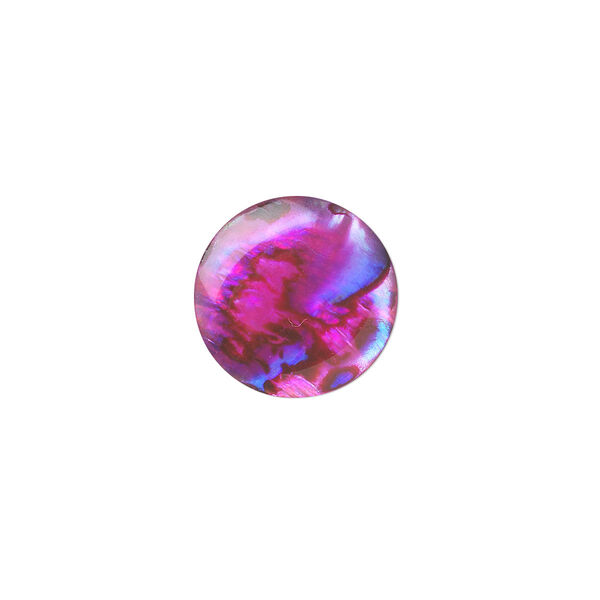 Cabochon, paua shell (coated / dyed), pink, 15mm calibrated round, Mohs hardness 3-1/2. Sold per pkg of 4. image number 0