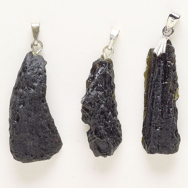 Tektite / steel 1pkg3, freeform nugget pendant 26x10mm-35x15mm image number 0