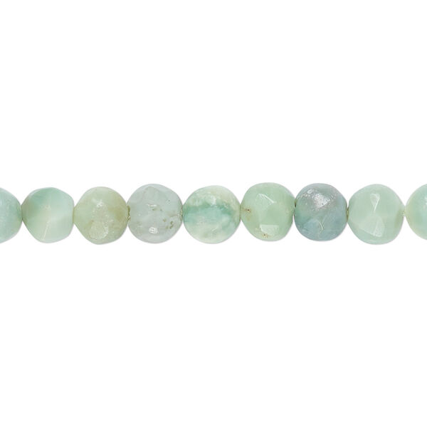 Mint green Peruvian opal 1pkg1, hand-cut faceted round bead natural 12 inch 5-6mm image number 0