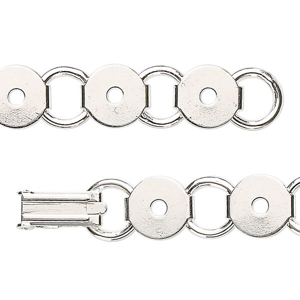 Bracelet component, silver-plated steel, (12) 9.5mm round link settings, 7 inches with fold-over clasp. Sold per pkg of 2. image number 0