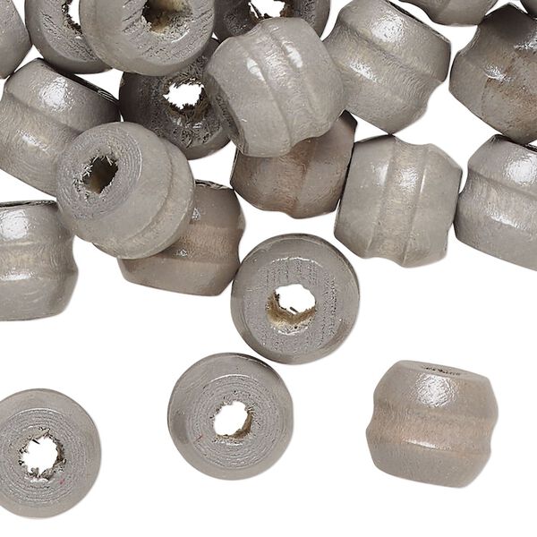 Bead, wood (dyed/waxed), grey, 11x9mm ribbed barrel. Sold per pkg of 100. image number 0
