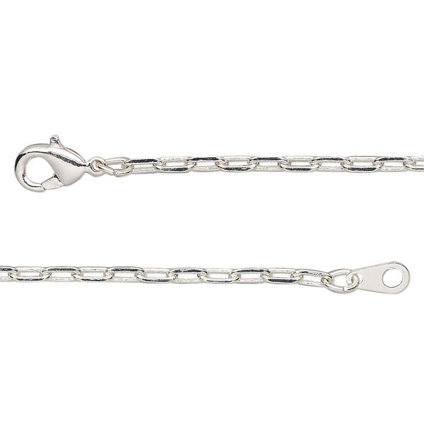 Chain, silver-plated brass, 2.3mm paperclip, 24 inches with lobster claw clasp. Sold individually. image number 0