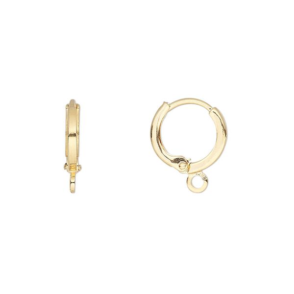 Ear wire leverback 1pkg10 gold-plated, 14mm round / closed loop, brass 5 pair image number 0