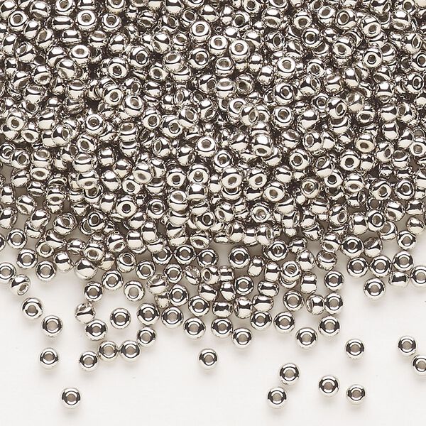 Seed bead, Dyna-Mites™, glass, pkg/1/2kg, #11 round, opaque nickel finish, (573 11/0 RR). image number 0