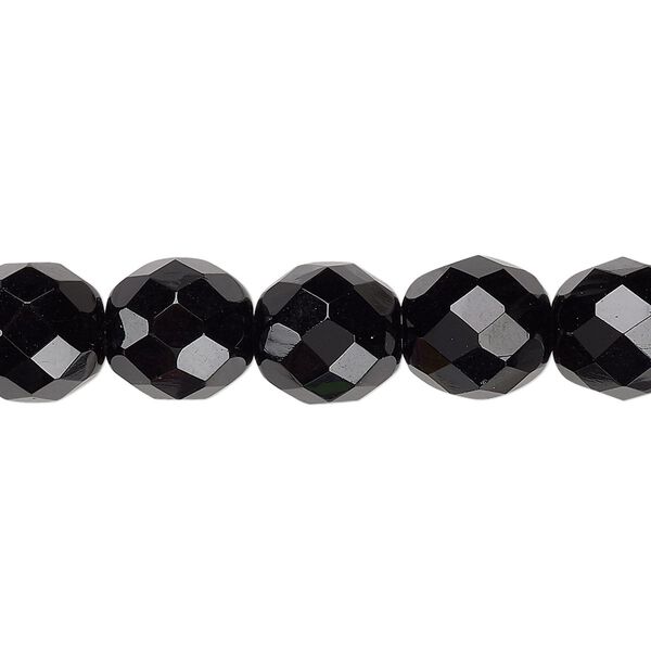 Bead, Czech fire-polished glass, jet, 10mm faceted round. Sold per pkg of 600 (1/2 mass). image number 0
