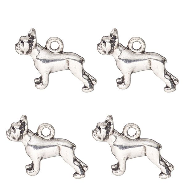 Charm, antique silver-finished "pewter" (zinc-based alloy) , 20x11mm single-sided French bulldog. Sold per pkg of 4. image number 0