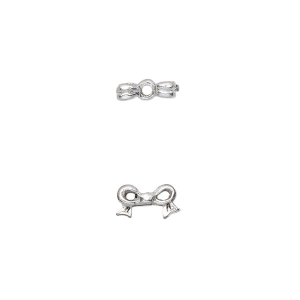 Bead, silver-plated pewter (tin-based alloy), 9x5mm bow, fits 4mm cube bead. Sold per pkg of 4. image number 0