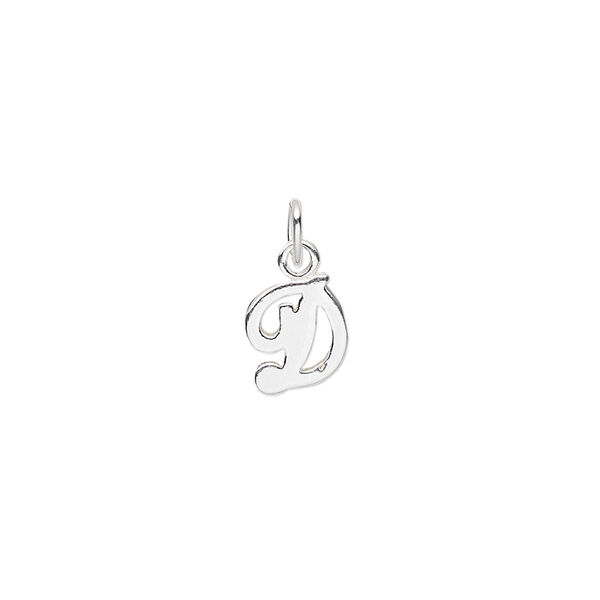 Charm, sterling silver, 9x7mm Champagne cursive alphabet letter "D." Sold individually. image number 0