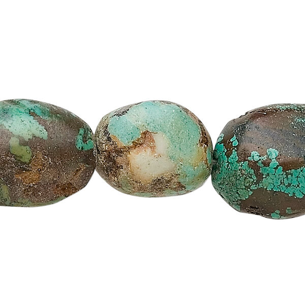 Bead, turquoise (dyed / stabilized), blue-green, medium to large oval nugget, Mohs hardness 5 to 6. Sold per 15-1/2" to 16" strand. image number 0