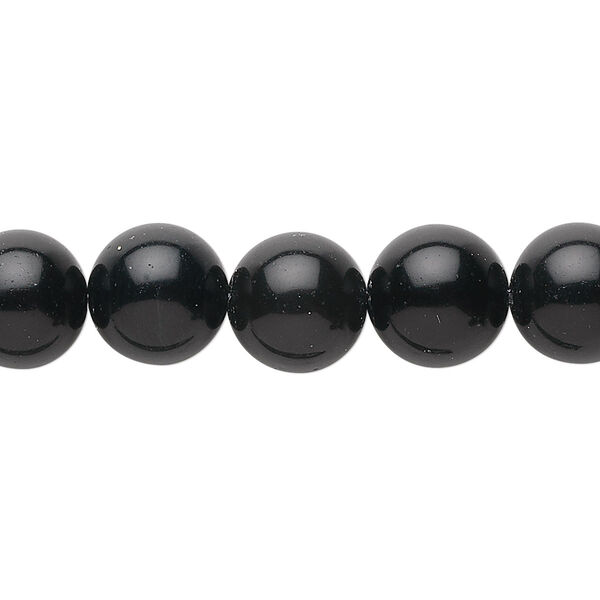 Bead, black obsidian (natural), 10mm round, B grade, Mohs hardness 5 to 5-1/2. Sold per 15-1/2" to 16" strand. image number 0