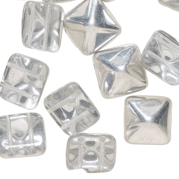 Preciosa Czech pressed glass 1pkg12, pyramid spacer bead silver / clear 11x11mm image number 0