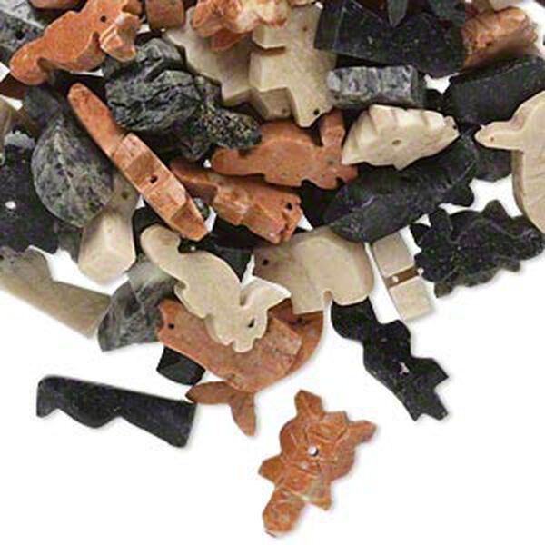 Fetish soapstone 1pkg100, carved animal bead mix 14x8mm-17x9mm image number 0