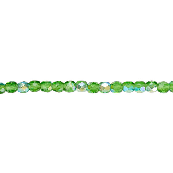 Bead, Czech fire-polished glass, emerald green AB, 3mm faceted round. Sold per 15-1/2" to 16" strand. image number 0