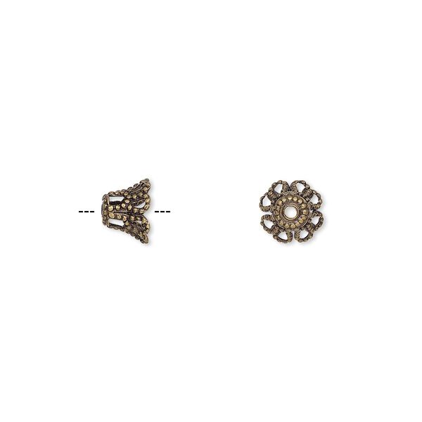 Bead cap, antique gold-plated brass, 7x5mm basket, fits 7-9mm bead. Sold per pkg of 100. image number 0