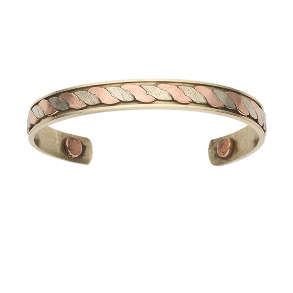 Bracelet, cuff, copper and brass, 10mm wide, 6-1/2 to 7 inches with magnetic ends. Sold individually. image number 0