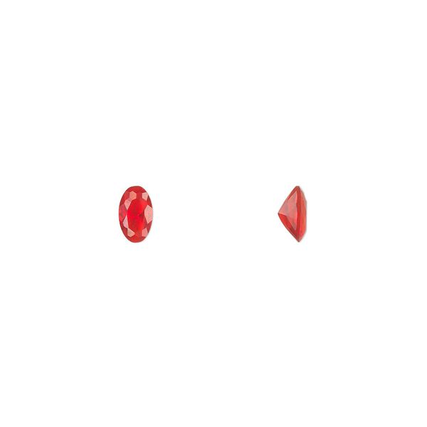 Gem, cubic zirconia, ruby red, 5x3mm faceted oval, Mohs hardness 8-1/2. Sold per pkg of 5. image number 0