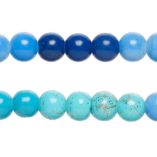 Bead, glass, opaque mixed blues, 8-8.5mm round. Sold per pkg of (2) 7-inch strands, approximately 50 beads. image number 0