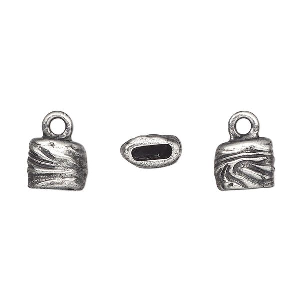 End cap, TierraCast®, pewter (tin-based alloy), 9x9mm 2-sided with jardin design, crimp or glue-in. Sold per pkg of 2. image number 0