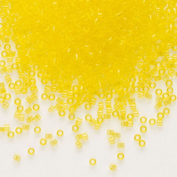 Seed bead, Delica®, glass, pkg/50g, #11 round, transparent outside dyed yellow (DB-1301). image number 0