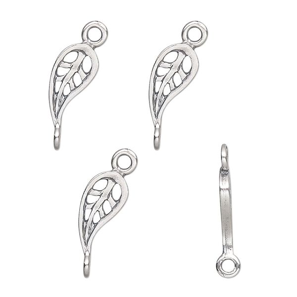 Link, JBB Findings, sterling silver, 15x6mm leaf. Sold per pkg of 4. image number 0