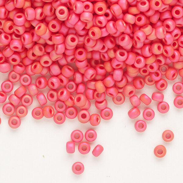 Seed bead, Miyuki, glass, pkg/250g, #8 rocaille, opaque matte rainbow coral, (RR-407FR). image number 0