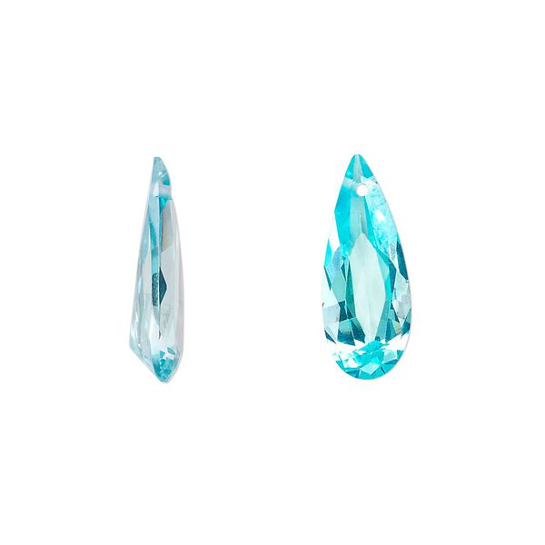 Drop, cubic zirconia, aqua blue, 18x7mm hand-faceted teardrop, Mohs hardness 8-1/2. Sold per pkg of 2. image number 0